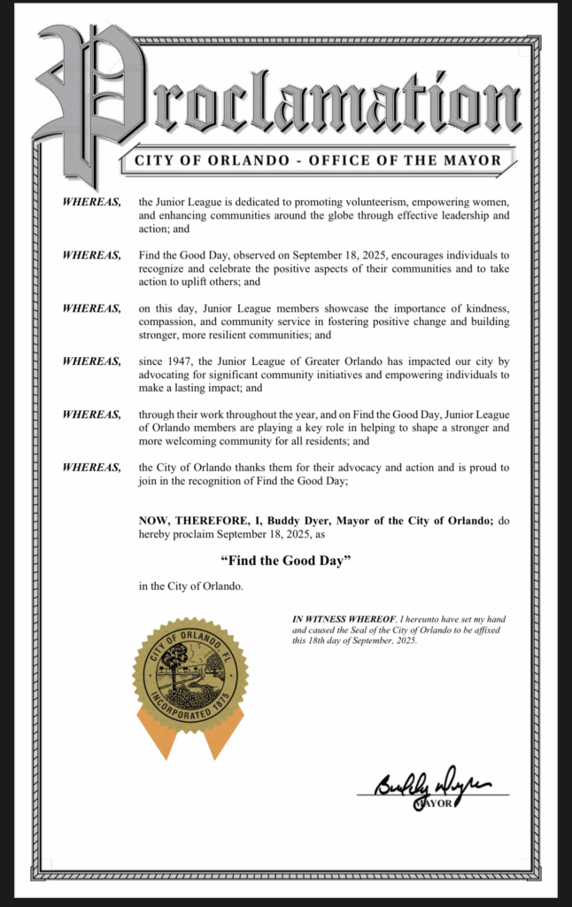 City of Orlando Proclamation Letter for Find the Good Day